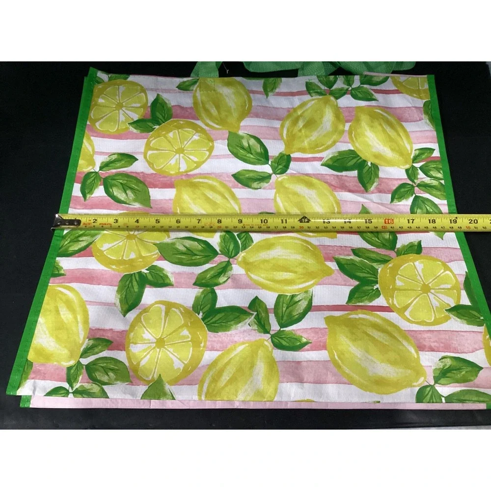 Home Goods Reusable Shopping Tote‎ Bag Bundle, Lemon Floral Bee Kind Pink White